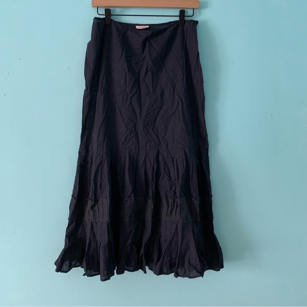 Max & Co. Woven A-Line Midi Black Textured Flared Skirt M
